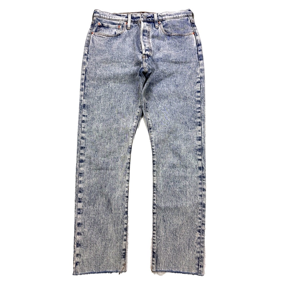 Levis 501 S Jeans Women 31x28 Blue Skinny Raw Hem Acid Distress Denim 90's Y2K